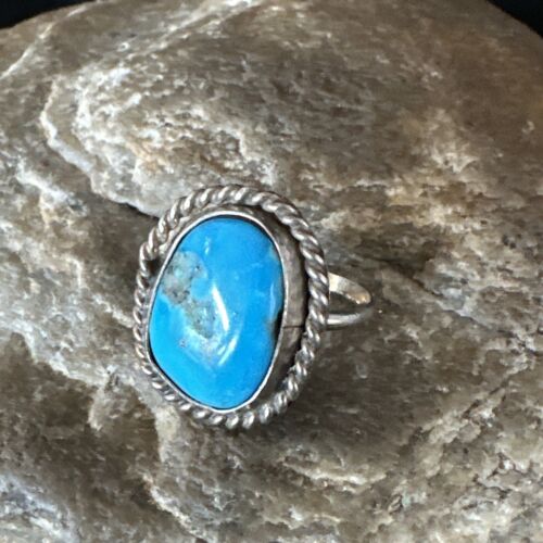 Southwestern Navajo Blue Turquoise Ring | Sterling Silver | Sz 3 | 15359