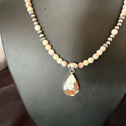 Women's Navajo Wild Horse Opal Necklace Pendant | Sterling Silver | Authentic Native American Handmade | 15814