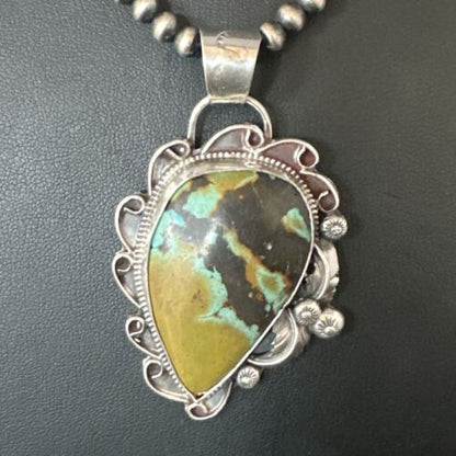 Navajo Green Turquoise Necklace | Sterling Silver | Authentic Native American Handmade | 15037