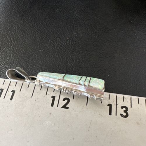 Navajo White Opal Inlay Pendant Necklace | Sterling Silver | Authentic Native American Handmade | Sf 15680 - Masha USA