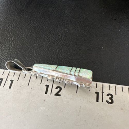 Navajo White Opal Inlay Pendant Necklace | Sterling Silver | Authentic Native American Handmade | Sf 15680 - Masha USA