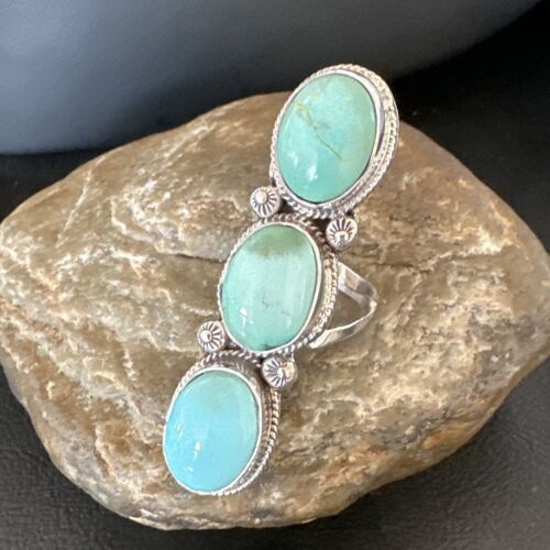 Navajo Blue Dry Creek Turquoise Multi-Stone Ring | Authentic Native American Sterling Silver | Sz 10.5 | 16730