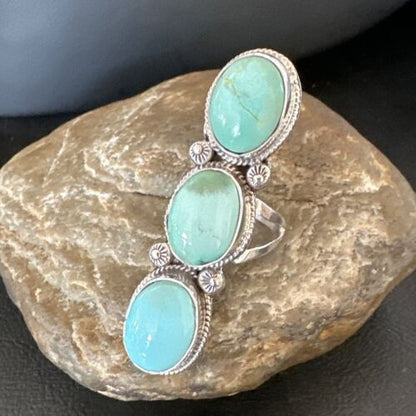Navajo Blue Dry Creek Turquoise Multi-Stone Ring | Authentic Native American Sterling Silver | Sz 10.5 | 16730