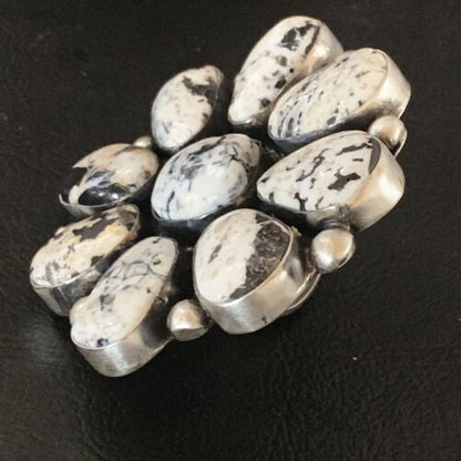 Navajo White Buffalo Turquoise Multi-Stone Ring | Authentic Native American Sterling Silver | Sz 7.5 | 11892