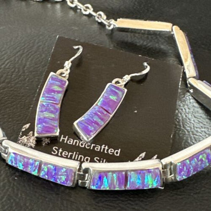 Navajo Purple Opal Inlay Choker Necklace & Earrings Set | Sterling Silver | Authentic Native American Handmade | 16260