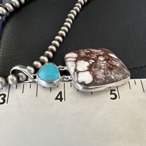 Men's Wild Horse & Blue Kingman Turquoise Necklace | Sterling Silver SW Pendant | 17320