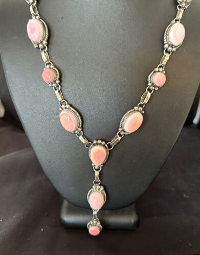 Navajo Pink Conch Lariat Necklace | Sterling Silver Pendant | 30" | Authentic Native American Handmade | 15869