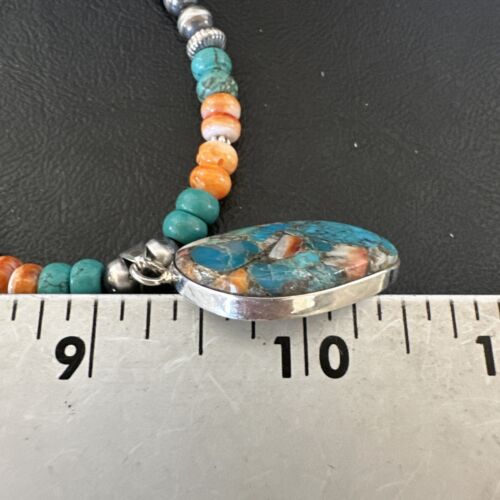 Navajo Spiny Turquoise Pendant Necklace | Sterling Silver | 22" | Authentic Native American Handmade | 17415