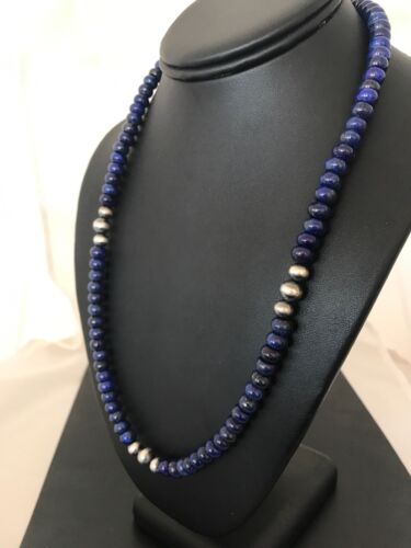 Pueblo Sterling Silver Navajo Lapis Men's Necklace | 22" | Authentic Native American Handmade | 15075