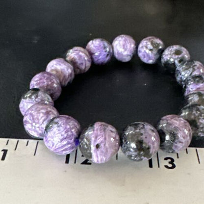 Navajo Purple Sugilite Stretch Bead Bracelet | 12mm | Sterling Silver | Authentic Native American Handmade | 15238