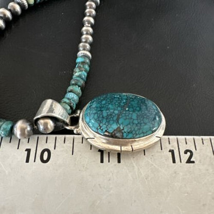 Men's Blue Spiderweb Turquoise Pendant Necklace | Navajo Sterling Silver | Authentic Native American Handmade | 17082