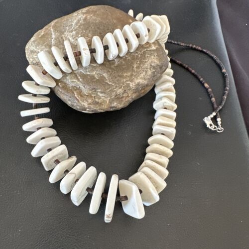 White Buffalo Turquoise Shell Heishi Bead Necklace | Sterling Silver | Authentic Native American | 30" | 17170