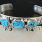 Navajo Blue Kingman Turquoise 3 Stone Cuff Bracelet | Sterling Silver | Authentic Native American Handmade | 15044