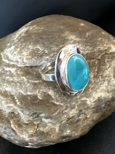Navajo Sterling Silver Blue Kingman Turquoise Ring | Sz 9 | Authentic Native American Handmade | 17598