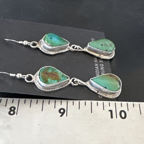 Navajo Green Royston Turquoise Dangle Earrings | Sterling Silver | Authentic Native American Handmade | 16492 - Masha USA