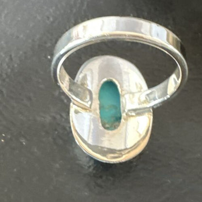 Navajo Sterling Silver Blue Kingman Turquoise Ring | Sz 8.5 | Authentic Native American Handmade | 16594