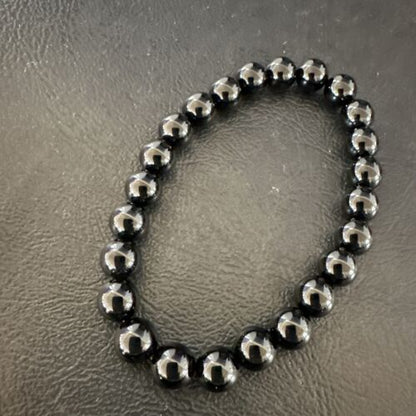 Black Onyx Bead Stretch Bracelet | 7mm | 7.5" | Sterling Silver | 17592