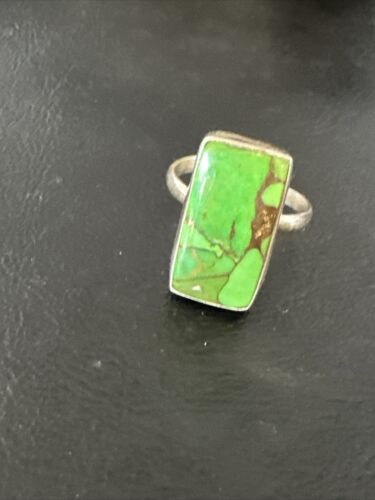 Adjustable Navajo Green Mojave Turquoise Ring | Sterling Silver | Sz 10 | Authentic Native American Handmade | 15709