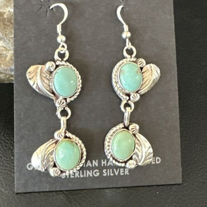 Navajo Blue Turquoise Dangle Earrings | Sterling Silver | 1.5" | Authentic Native American Handmade | 17384