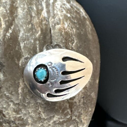 Navajo Blue Turquoise BearPaw Ring | Sterling Silver | Sz 8 | Authentic Native American Handmade | 15362
