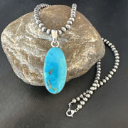 Navajo Blue Kingman Turquoise Pendant Necklace | Sterling Silver | 20" | Authentic Native American Handmade | 16992