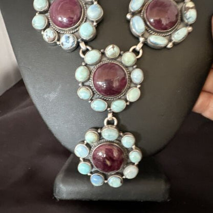Navajo Turquoise Purple Spiny Cluster Lariat Necklace Pendant | Golden Hills | Authentic Native American Handmade | 16190