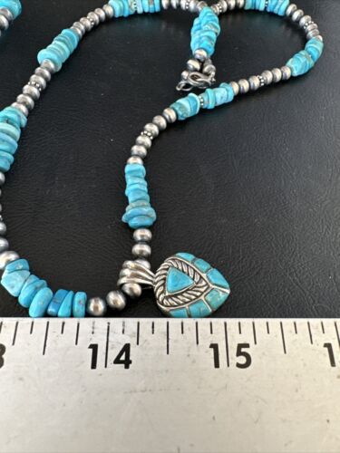 Navajo Kingman Turquoise Pendant Necklace | Sterling Silver | Native American Handmade | 14826