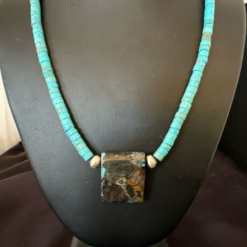 Navajo Spiderweb Turquoise Heishi Pearls Necklace | Sterling Silver | 20" | Authentic Native American Handmade | 16864