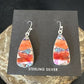 Navajo Blue Turquoise Red Spiny Oyster Inlay Dangle Earrings | Sterling Silver | 15560