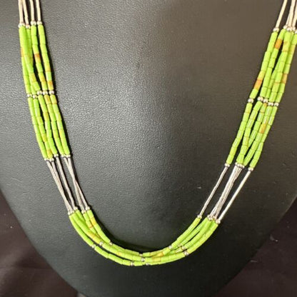 Navajo Green Gaspeite Heishi Bead Necklace | 5-Strand Stabilized Sterling Silver | 20" | 02941