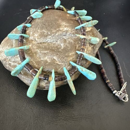 Navajo Green Turquoise Bone Bead Necklace | Sterling Silver | 20" | Authentic Native American Handmade | 17636