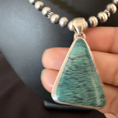 Men's Navajo Blue Spiderweb Turquoise Pendant Necklace | Sterling Silver | Authentic Native American Handmade | 16242