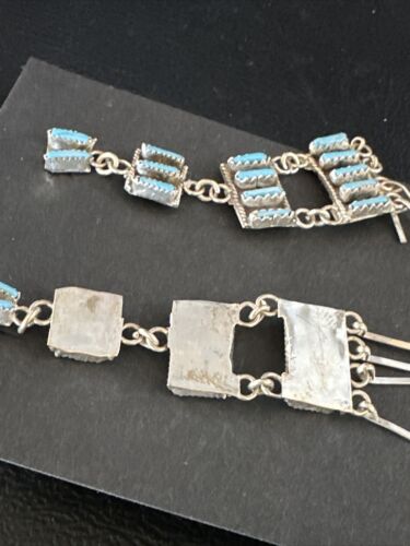 Zuni Kingman Turquoise Needle Point Dangle Earrings | Sterling Silver | 4 Tier | 14872