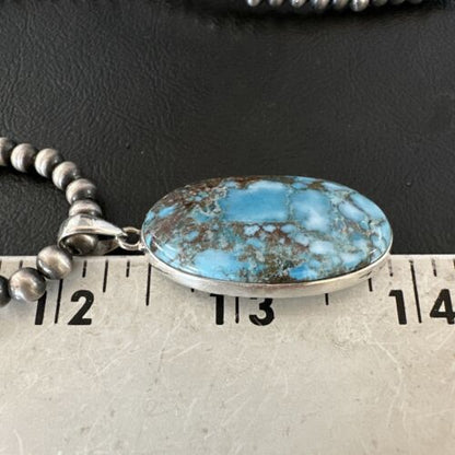 Navajo Blue Spiderweb Turquoise Pendant Necklace | Sterling Silver | Authentic Native American Handmade | 17016