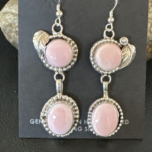 Navajo Pink Queen Conch Shell Dangle Earrings | Sterling Silver | Authentic Native American Handmade | 17216