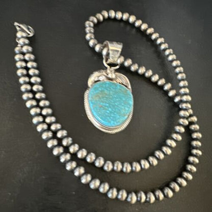 Navajo Kingman Turquoise Pendant Necklace | Sterling Silver | Native American Handmade | 15213