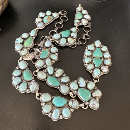 Navajo Blue Golden Hills Turquoise Lariat Necklace Pendant | 30" | Authentic Native American Handmade | 16189