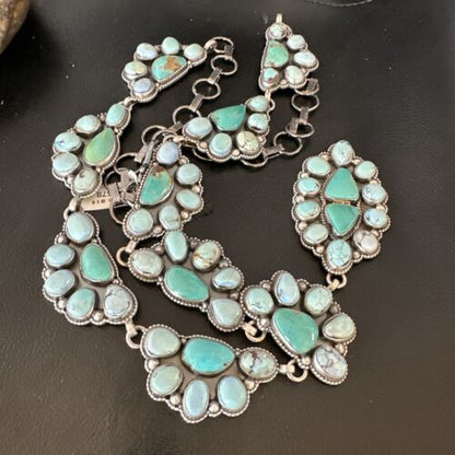 Navajo Blue Golden Hills Turquoise Lariat Necklace Pendant | 30" | Authentic Native American Handmade | 16189