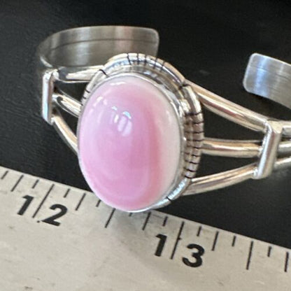 Navajo Pink Conch Cuff Bracelet | Sterling Silver | Authentic Native American Handmade | 16121