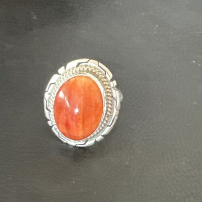 Women's Orange Spiny Oyster Ring | Navajo Sterling Silver | Sz 8.5 | Authentic Native American Handmade | 16032