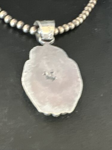 Navajo Pearls Sterling Silver Necklace with Blue Turquoise #8 Pendant | Authentic Native American Handmade | 14859