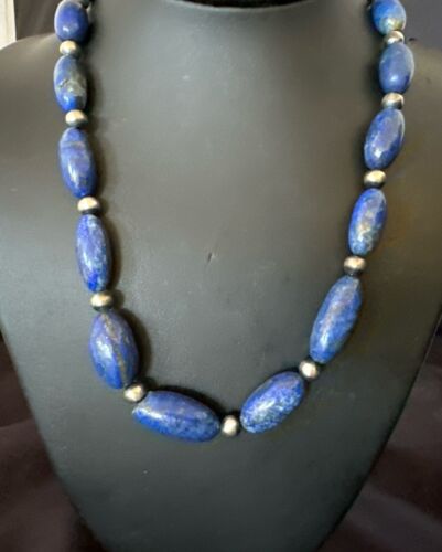 Navajo Blue Denim Lapis Chunky Necklace | Sterling Silver | 19" | Authentic Native American Handmade | 17486