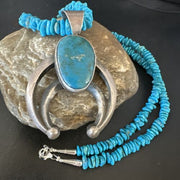 Navajo Blue Kingman Turquoise Naja Pendant Necklace | Sterling Silver | 26" | Authentic Native American Handmade | 16065