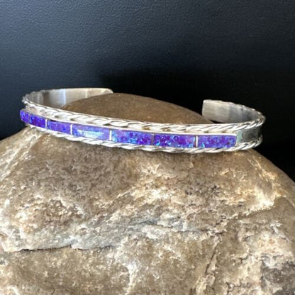 Southwestern Zuni Purple Opal Faux Inlay Cuff Bracelet | Sterling Silver | 16887