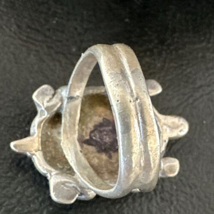Navajo Blue Turquoise Onyx Turtle Ring | Sterling Silver | Sz 7 | Authentic Native American Handmade | 16980