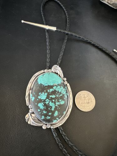 Men's Blue Spiderweb Turquoise Bolo Tie | Navajo Sterling Silver | Authentic Native American Handmade | 15009