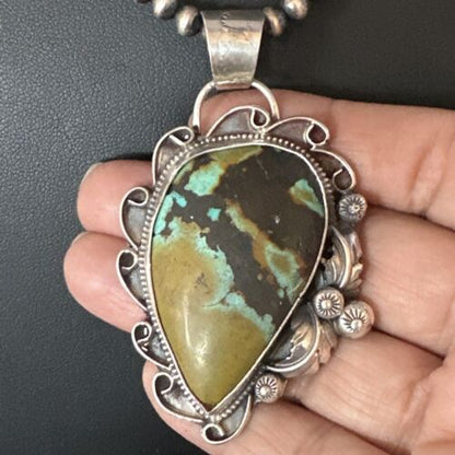 Navajo Green Turquoise Necklace | Sterling Silver | Authentic Native American Handmade | 15037