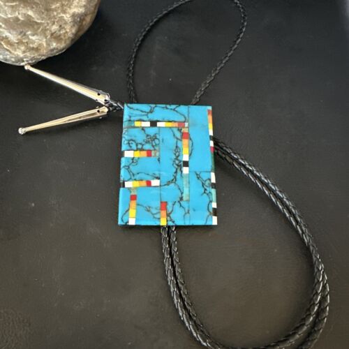 Men's Turquoise Orange Spiny Oyster Bolo Tie | Sterling Silver | Santo Domingo | 15501
