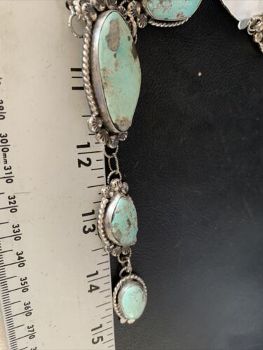 Navajo Blue Turquoise Lariat Necklace Set | Authentic Native American Sterling Silver | 30" | 13834
