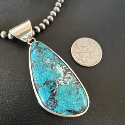 Men's Navajo Blue Spiderweb Turquoise Pendant Necklace | Sterling Silver | Authentic Native American Handmade | 16206